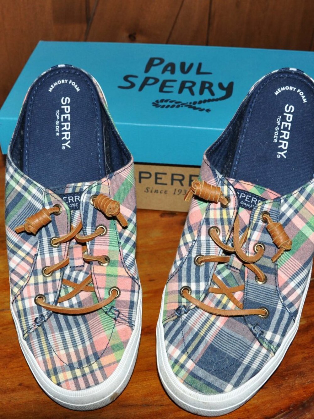 Sperry Sayel Away Washed White Top Sider Preppy Madras Patchwork Boat Sneaker